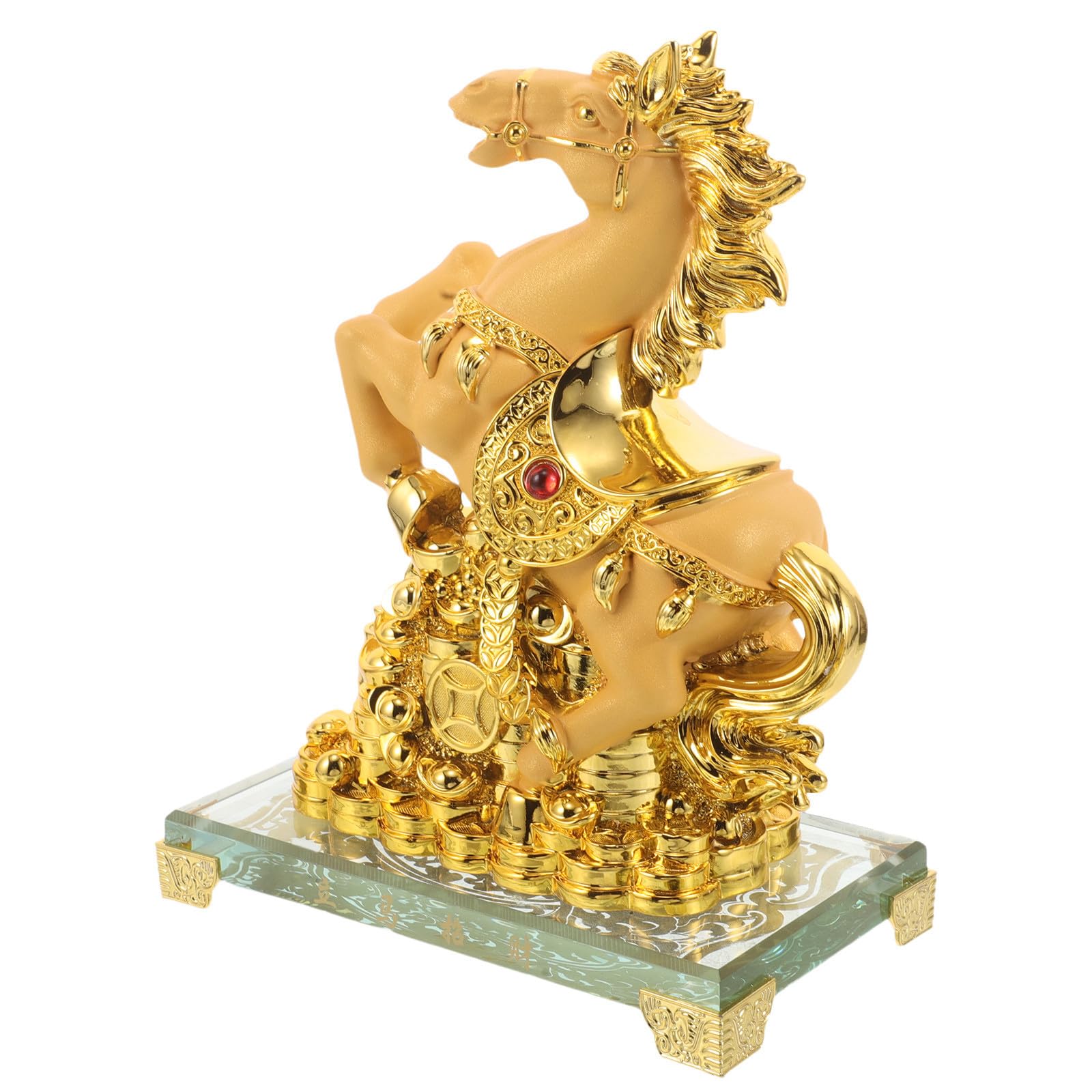 Generisch Pferdeskulptur aus Kunstharz Rote Kleiner Segensfigur 22X15X9cm für Bürodekoration zum Chinesischen Neujahr 2026 Feng Shui Reichtumsstatue
