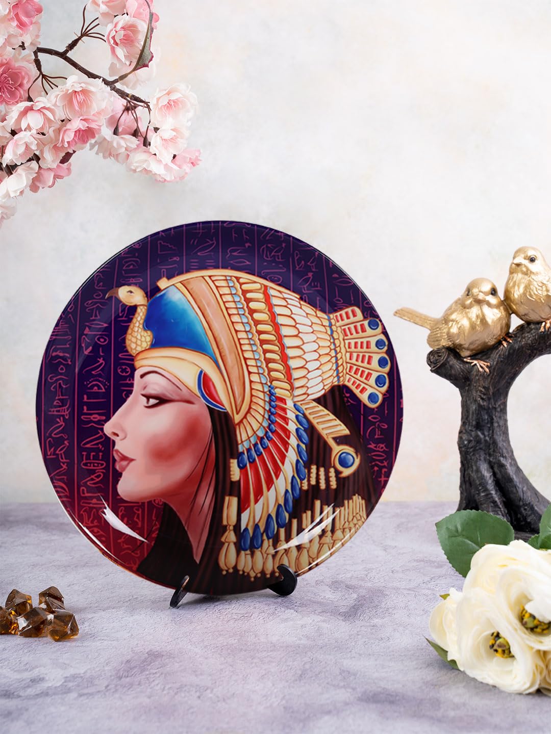 KOLOROBIA Decorative Wall Plate|Stand & Metal Hook| Egyptian Queen |Hanging Wall Plate| 7inch |Gift Box Packaging |Ceramic Wall Plate for Wall Décor I Home Décor I Living Room I Office
