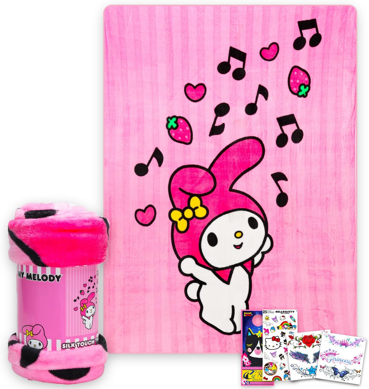 My Melody Throw Blanket Bundle - Sanrio Kids and Teens Throw, Stickers, and More for Girls, Kids | My Melody Blanket Size 46" x 60"