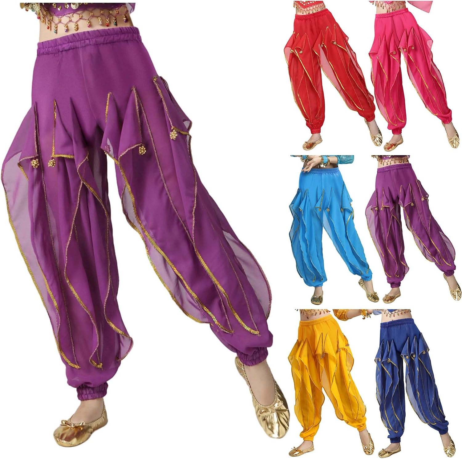 Girls Ruffle Sequin Dance Pants Stretch Elastic Waist Athletic Casual Kids Flowy Sweatpants for 5-12 Years