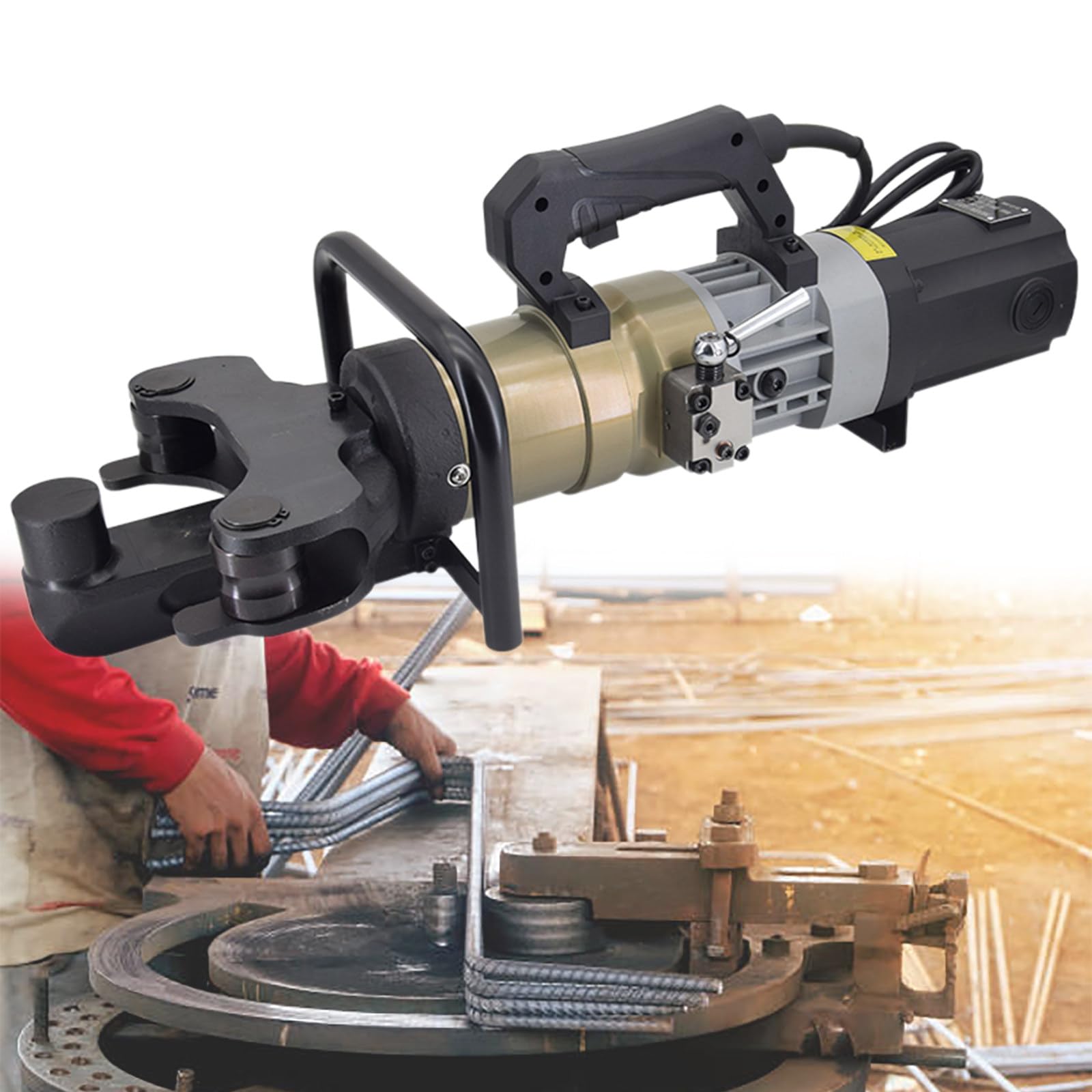 Dobladora eléctrica hidráulica de barras de refuerzo de 1,8 kW, funcionamiento rápido de 5 segundos, diseño portátil de mano, incluye módulo de enderezamiento (20 a 32 mm)