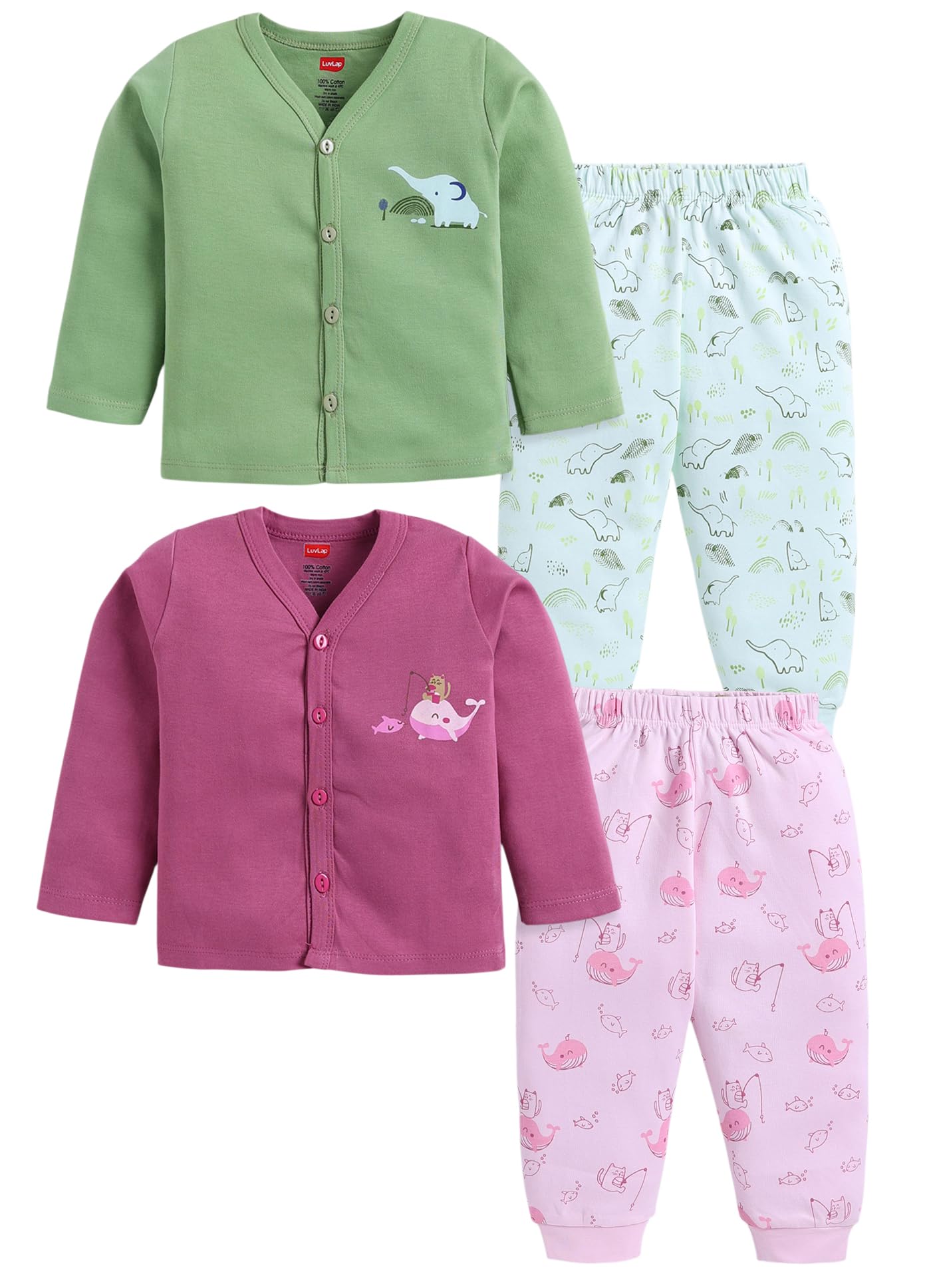 luvlap Baby Boys & Girls Regular Fit 100% Cotton Half Sleeves Jhabla & Shorts Set Pack of 2-picture-12