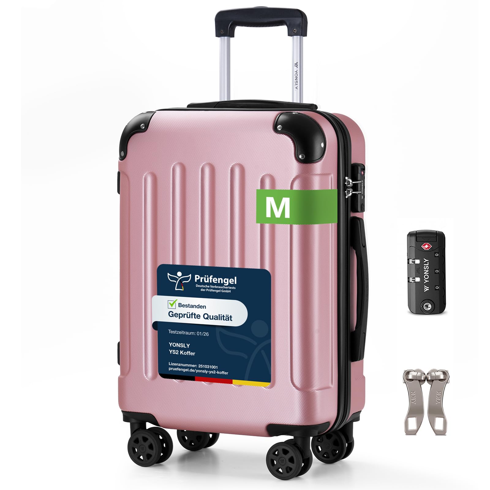 YONSLY Trolley Koffer Set, Reisekoffer, Rollkoffer Handgepäck, Kabinkoffer Suitcase, Gepäckset mit 360° Rollen, Hartschalenreisekoffer, Zahlenschloss, Gummigriff