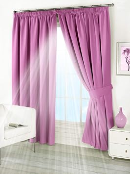 viceroy bedding Pair of PINK 46" Width x 72" Drop, Supersoft Thermal BLACKOUT Pencil Pleat Tape Top Curtains INCLUDING PAIR OF MATCHING TIE BACKS,#39;Winter Warm but Summer Cool