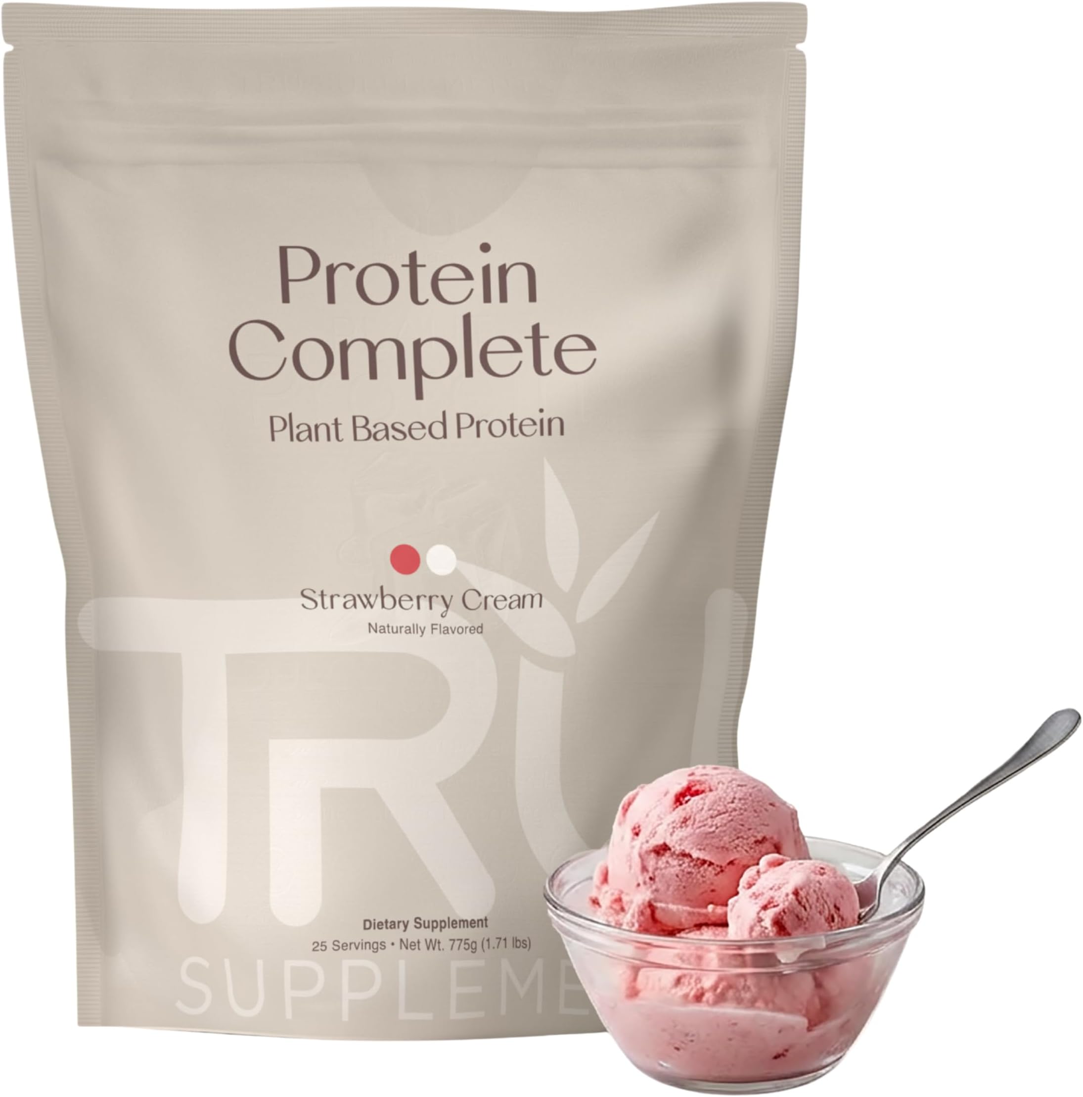 Plant Based Protein Powder, BCAA, EAA, 20g Vegan Brown Rice & Pea Protein, 100 Calories, 27 Vitamins, No Artificial Flavors 25 Servings (Strawberry Cream)