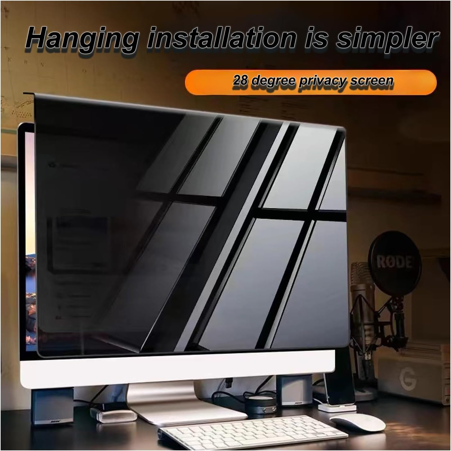Hanging Privacy Screen for Computer Monitor 29 inch, Block Blue Light Glare Shield, Anti-Spy Removable Hanging Acrylic Privacy Screen Protection Panel (27.83 inch X 12.4 inch)