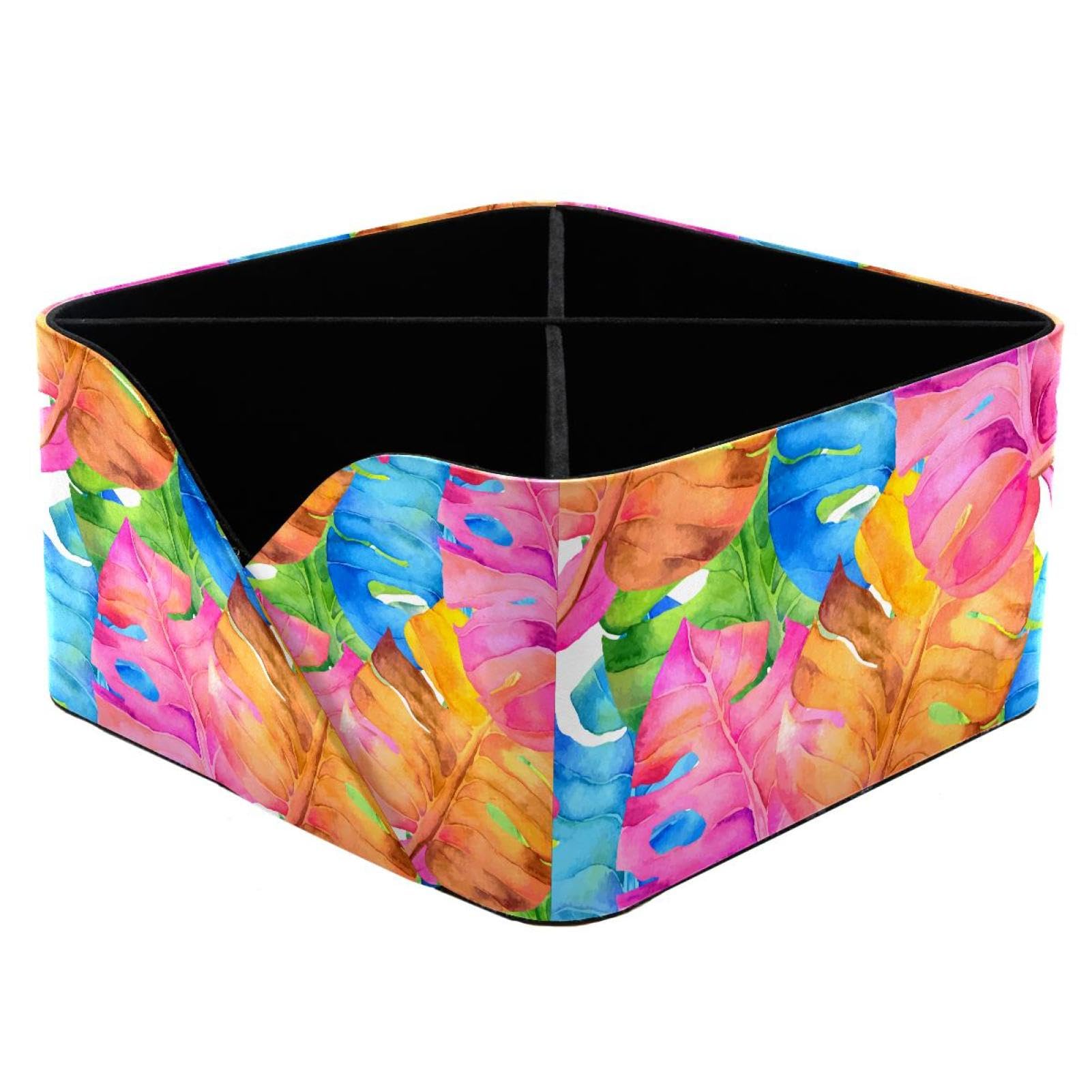 KengjuTesu Colorful Palm Leaf Desktop Organizer Pen Holder, Rectangular Pencil Cup for Office, Study and Makeup Stations