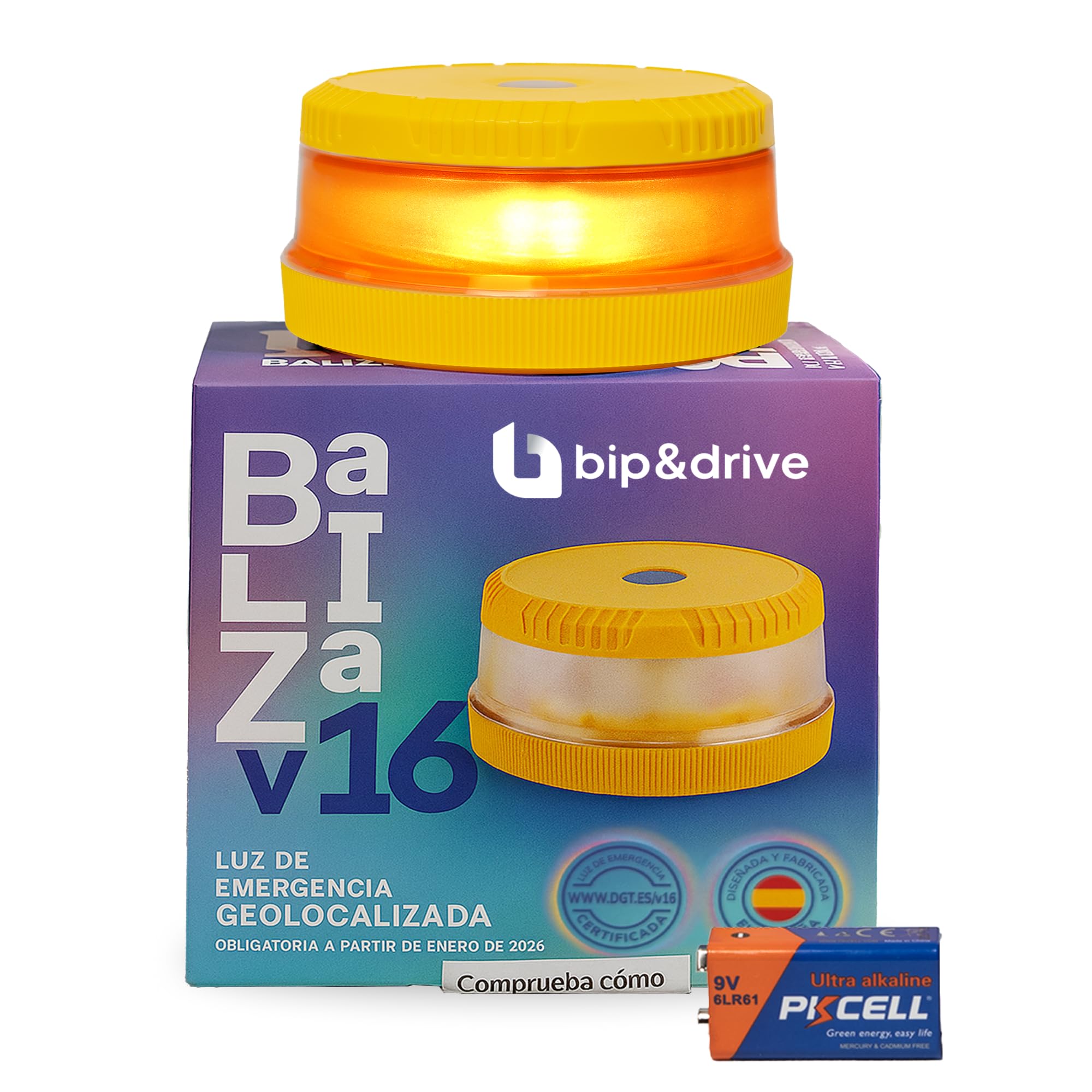 Baliza V16 Homologada DGT con Geolocalización | Luz de Emergencia Coche LED 360° 1km | Conectada DGT 3.0 | Resistente a la Lluvia | Indicador de Batería | Bip&Drive (2 Balizas + 2 Fundas) — view 12