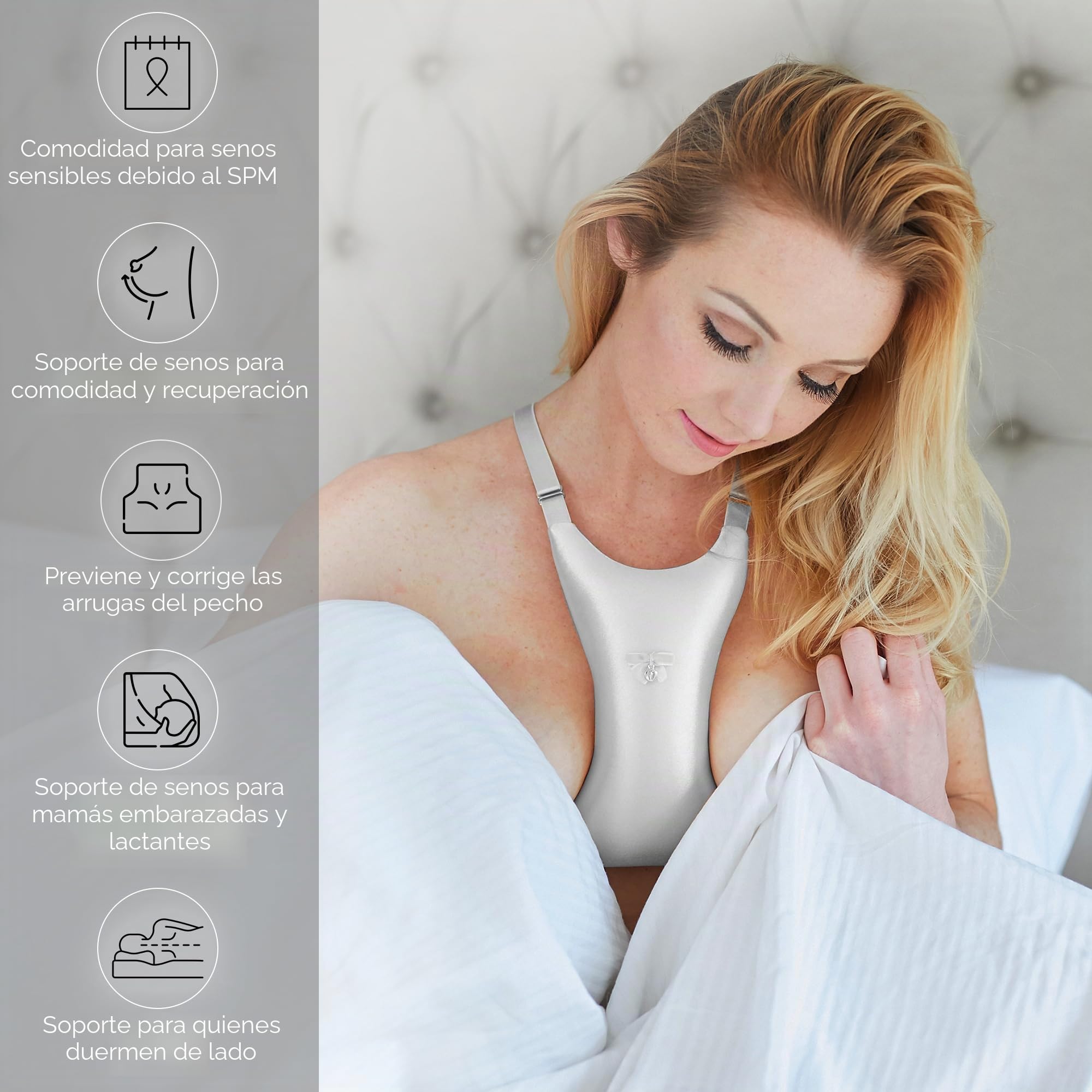 Intimia Almohada para Pechos, para la prevención de Arrugas en el Pecho y la sujeción del Pecho, para Dormir de Lado, Plateada