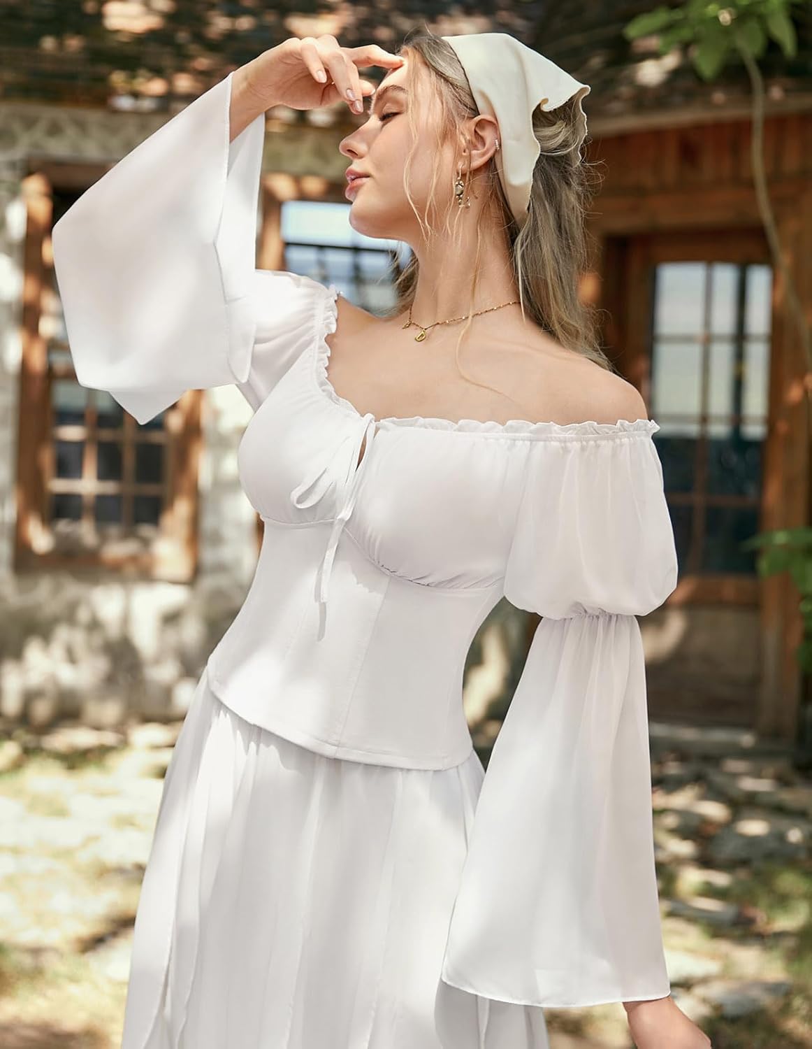 Scarlet Darkness Renaissance Shirt Women Long Sleeve Off Shoulder Tops Pirate Peasant Blouse - Image 4