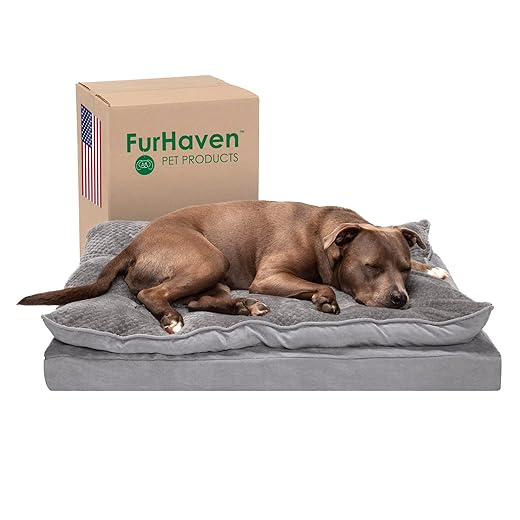 Furhaven Orthopedic Dog Bed for Large/Medium Dogs w/ Pillow Cushion Top & Removable Washable Cover, For Dogs Up to 55 lbs - Minky Plush & Suede Pillow Top Mattress - Titanium Gray, Large