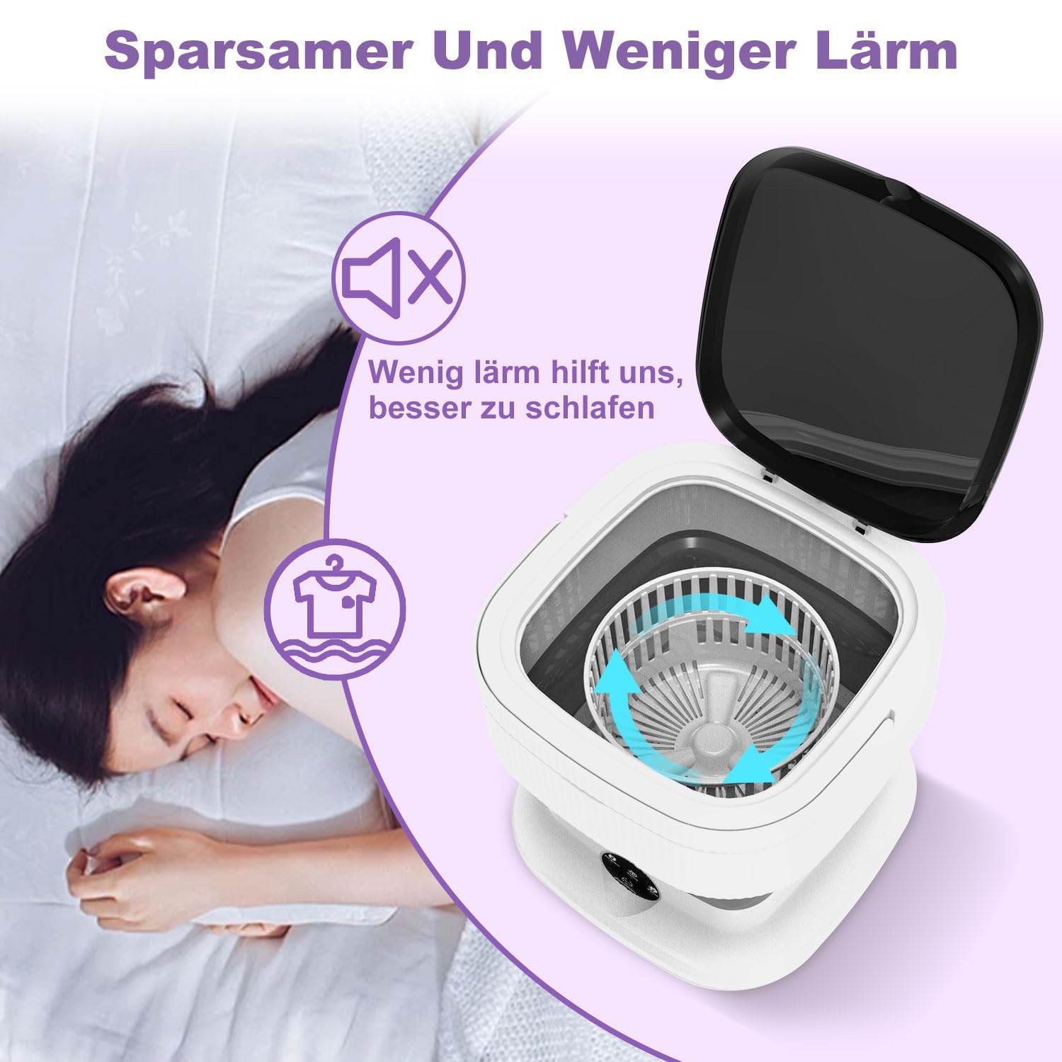 Camping Waschmaschine, 13L 2kg 2 in 1 Mini Waschmaschine mit Schleuder Tiefenreinigung von Babykleidung und Unterwäsche, Portable Wasch-maschine für Schlafsäle, Wohnmobil, Wohnungen, Reisewäsche, Lila