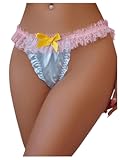Women&apos;s Satin Bikini Underwear Bow Front Ruffled Mesh Frilly Panty
