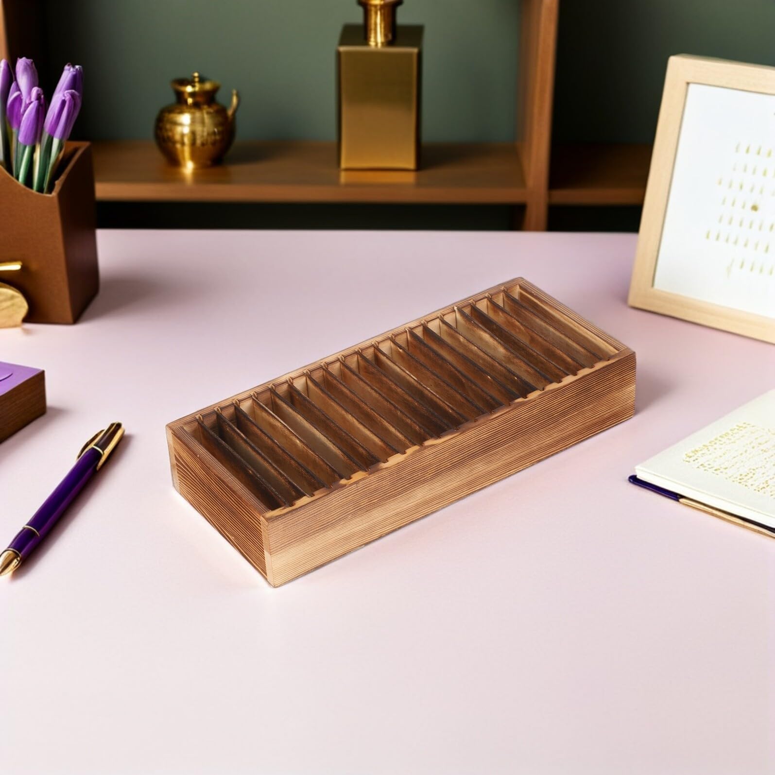 Visitenkarten Aufbewahrung Box aus Holz mit Herausnehmbaren Fächern für Visitenkarten und Karteikarten als Tischkartenorganizer für Büro und Zuhause