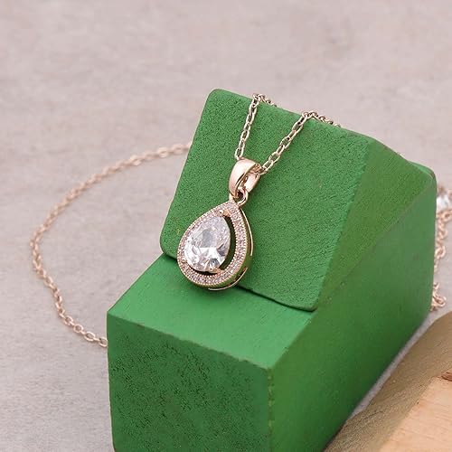 Vista 4 de Collar chapado en oro de 18 quilates o chapado en oro rosa con circonita cúbica para novia, joyería de dama de honor, juego de 1-4-6-8, regalo