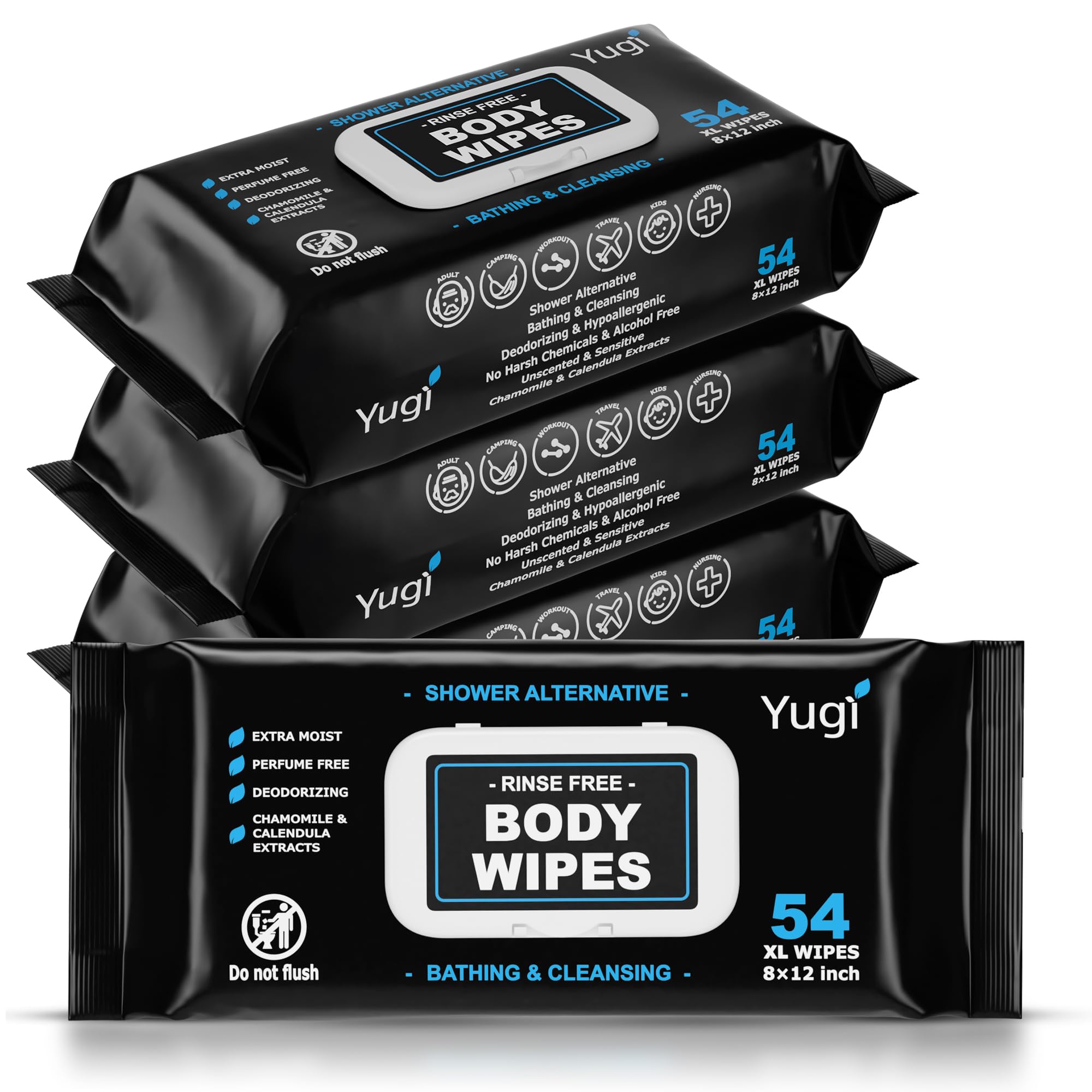 Adult Body Wipes – XL No-Rinse shower, Washcloths, Unscented Bathing for Elderly, Camping, Gym, Travel & Nursing, Extra Moist and Disposable 216 (4