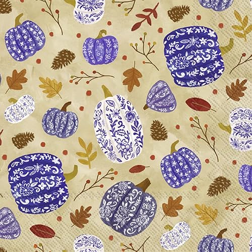 Boston International IHR - Servilletas de papel de 3 capas para otoño, Halloween, Acción de Gracias, tamaño de cóctel de 20 unidades, calabazas