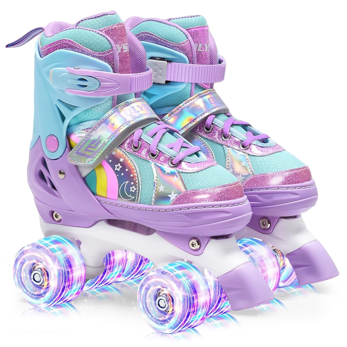 Sponsored Ad – OLYSPM Roller Skates for Kids, 8 Light Up Wheels and 4 Adjustable Sizes, Four Wheel Skates with Storage Bag, Double Row Roller Skates for Girls Boys Beginners