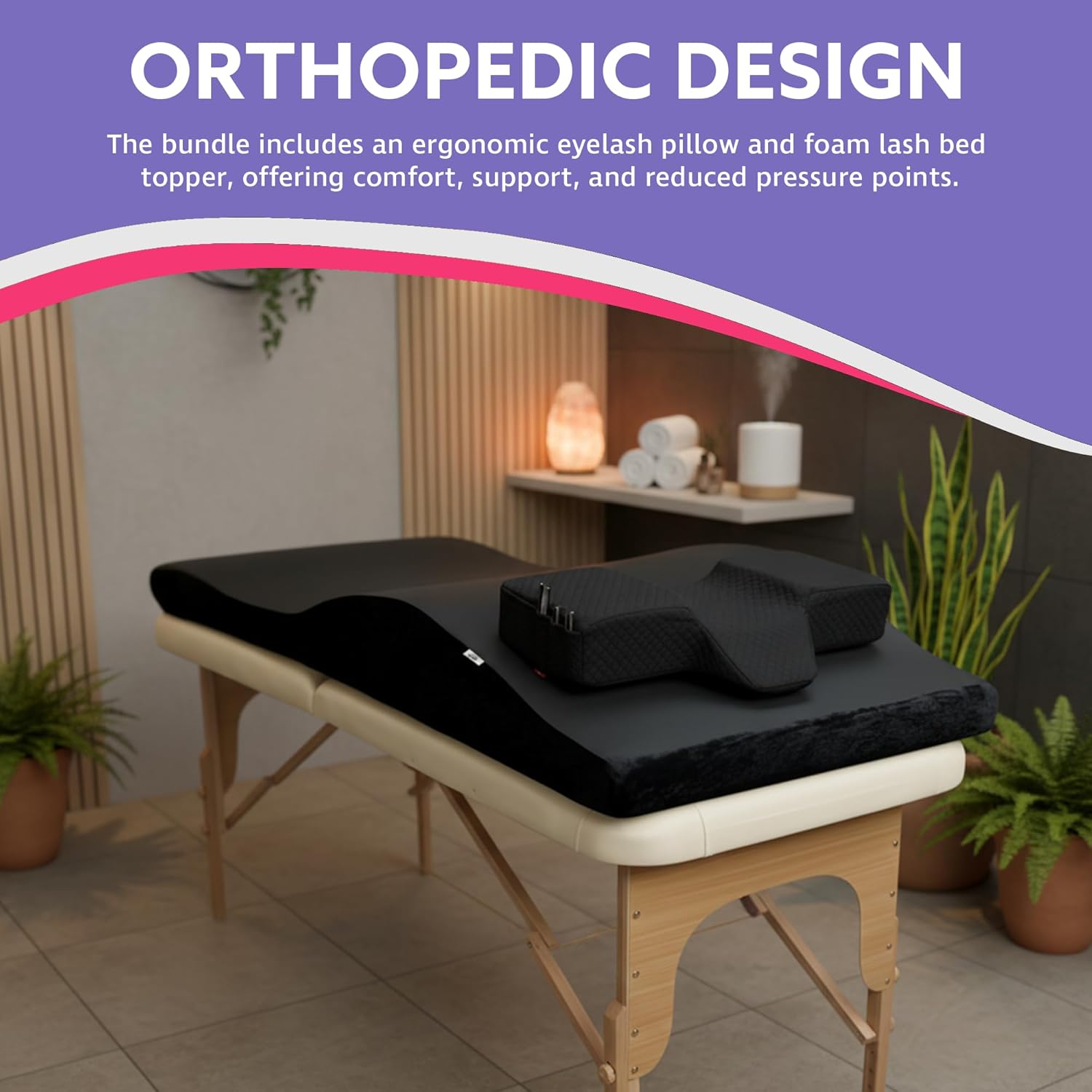 | Curved Mattress (28 in) + Pillow | Curved Memory Foam Lash Bed Pillow With Neck And Back Support | Curvy High Density Massage Bed Topper with Soft Touch Short Plush and Egonomic Design