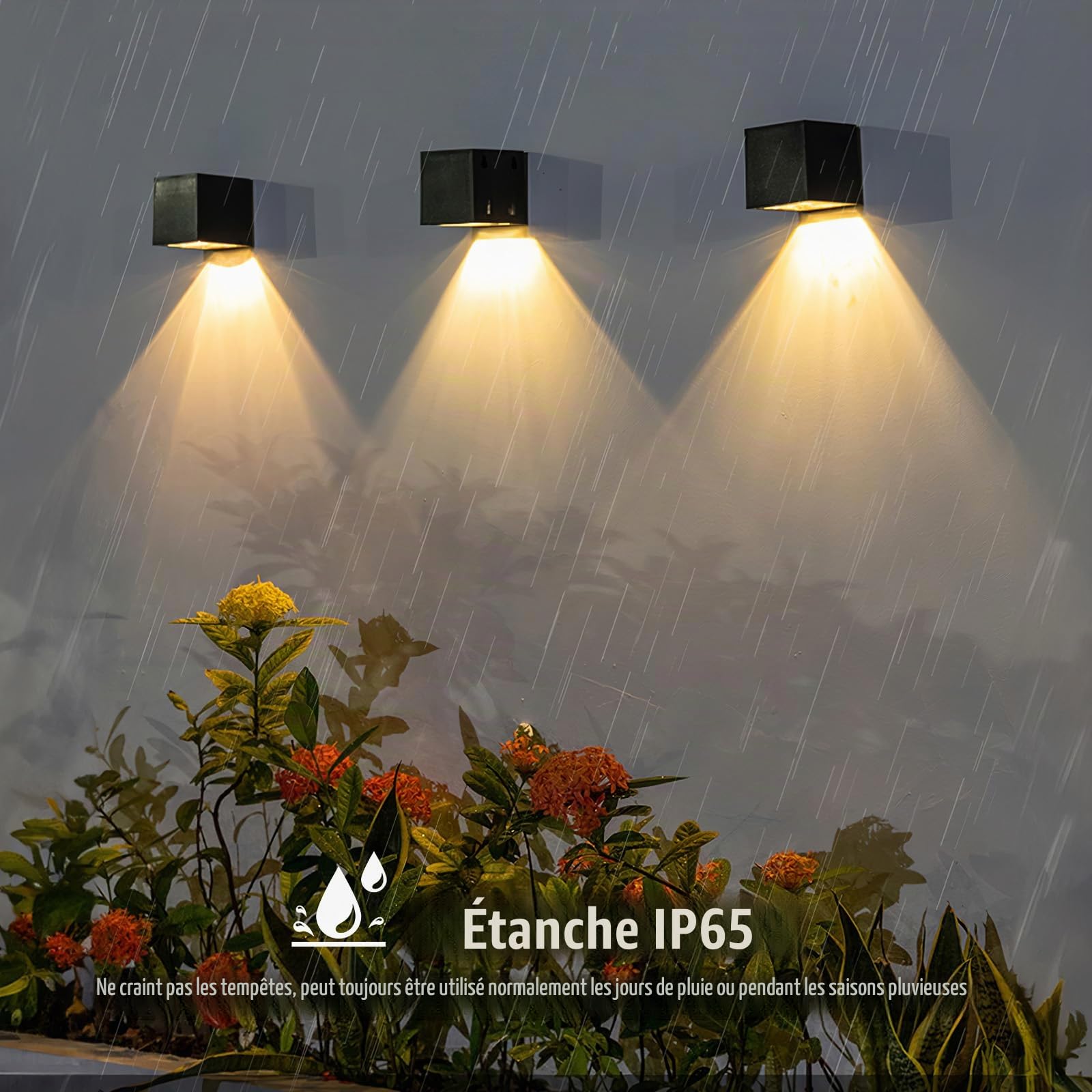 Applique Murale Solaire Extérieure, 4Pack Lampes Solaires pour Jardin Extérieur avec 2 Modes d'Éclairage, Applique Murale Étanche IP65 Lampes Solaires Lampe de Clôture pour Mur Patio Jardin Clôtures