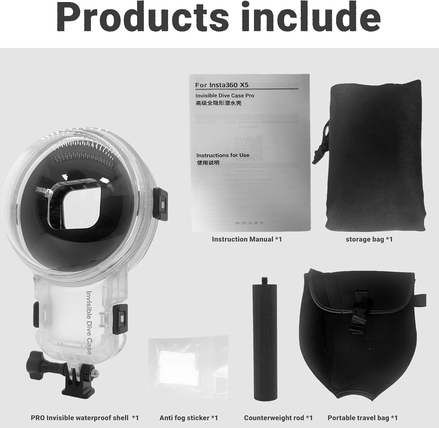 Insta 360 X5 Invisible Dive Case Pro, Waterproof Up to 50m (164ft) Splash Prevention Housing, Underwater Dive Protective Shell for Insta360 X5 with Bracket Accessories