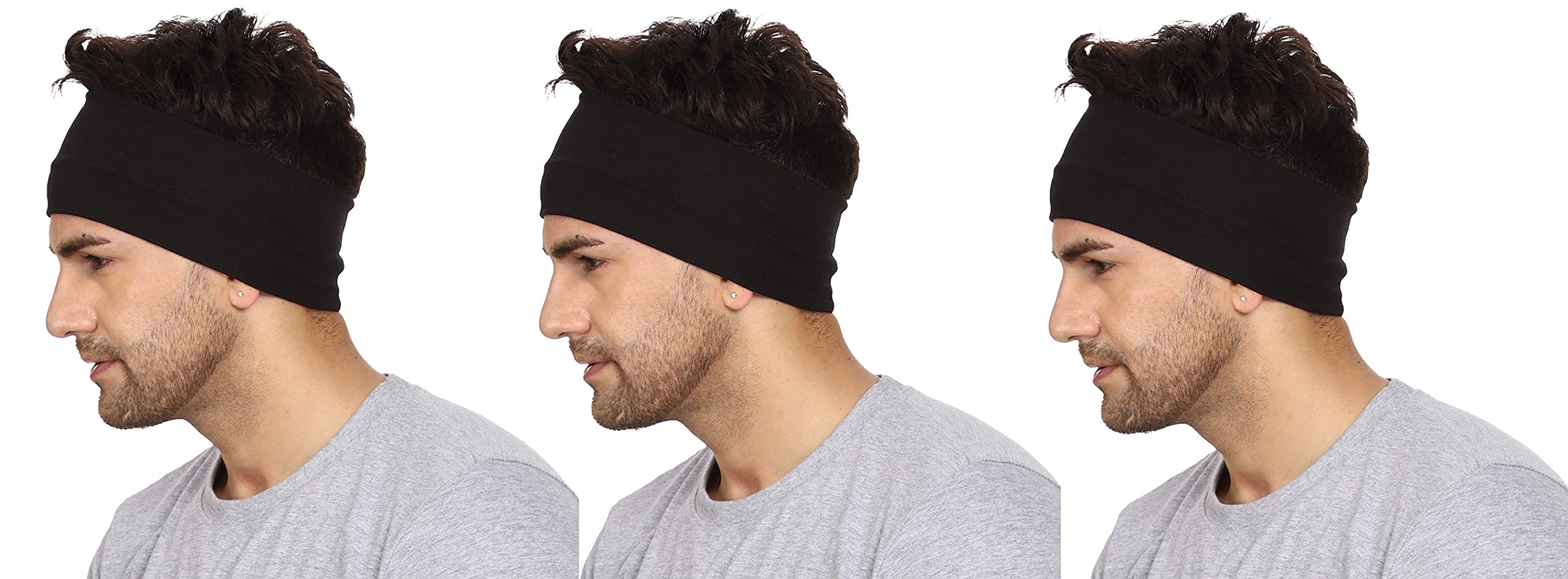 Gajraj Wide, Moisture Wicking and Non-Slip Exercise Workout Cotton Headband for Men and Women (Pack of 3) (Black 3 Bands)-image-10