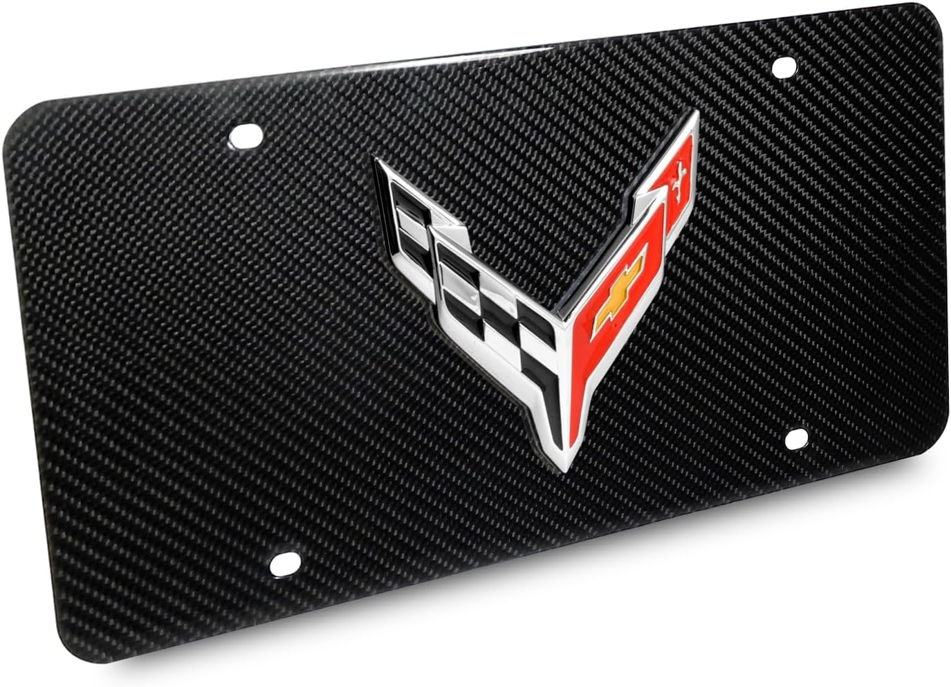 iPick Image for Chevrolet Corvette C8 3D Logo on Real Carbon Fiber Black License Plate - Official Licensed