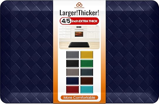 4/5 Inch Extra Thick Kitchen Mats for Floor,Non Slip Anti Fatigue Kitchen Rugs,Waterproof Stain Resistant Sink Mat,Cushioned Standing and Comfort Mats for Office 17"x24" Blue