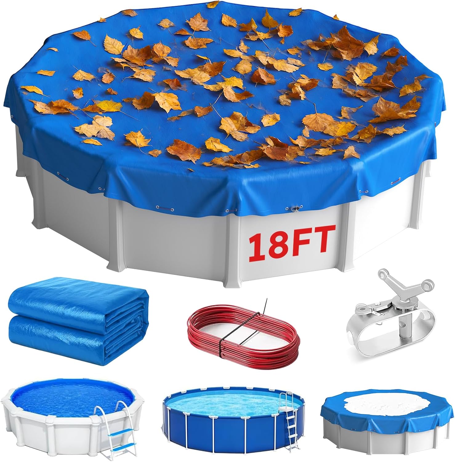 MR. COVER 18 FT Pool Covers for Above Ground Pools, 185G Extra Thick Durable Pool Cover for Waterproof & Dustproof, All-Season Protection for Above Ground Pools Blue
