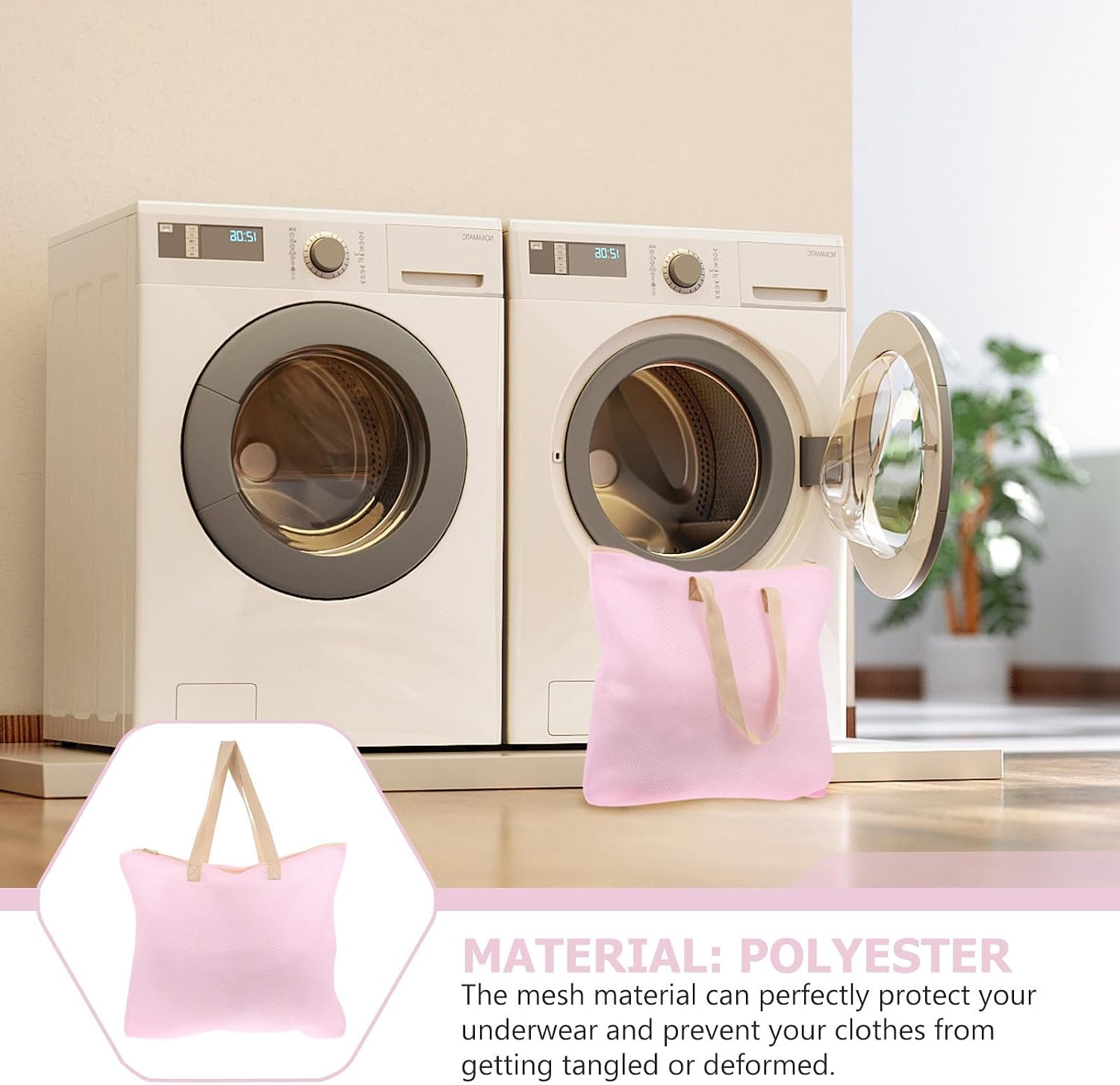 Mesh Laundry Zipper Bag with Handle for Delicates, Polyester