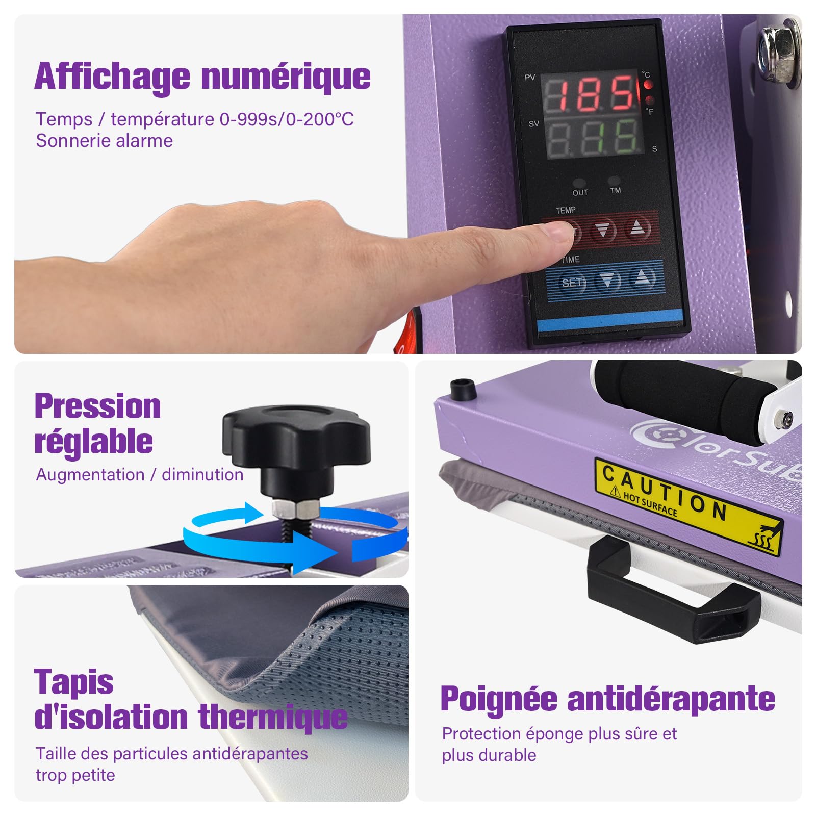ColorSub Machine de presse à chaud pour t-shirt, imprimante à sublimation de 38x38cm avec plateau coulissant, presse à transfert thermique pour personnalisation DIY en vinyle pour tissus, sacs