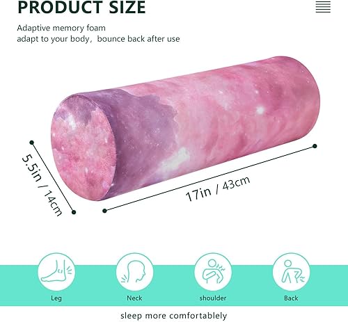 Miniatura 3 de Almohada cervical para aliviar el dolor de cuello, nubes rosas, rollo de cuello almohada de espuma viscoelástica, almohada cervical redonda para