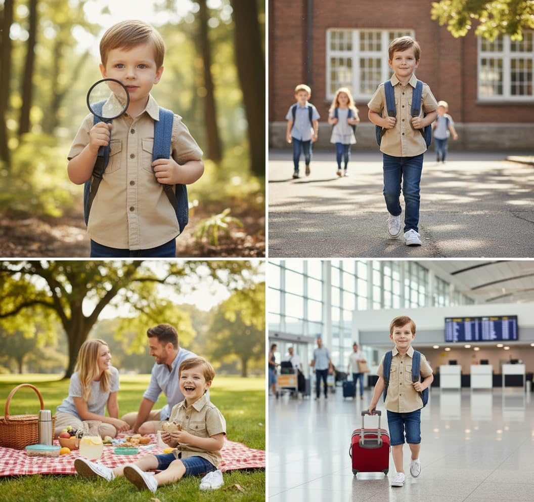 Boys Short Sleeve Button Down Shirt Casual Uniform Military Scout Shirt with 2 Pockets - Image 2