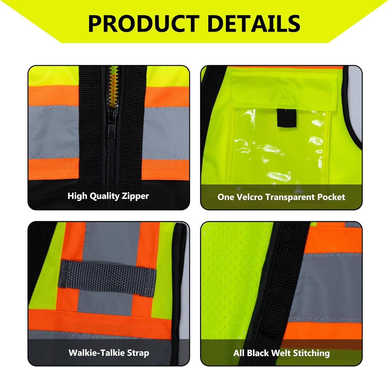 FONIRRA Safety Vest for Men High Visibility Mesh Vest Reflective with 8 Pockets and Zipper Hi Vis Work Construction Vest - Image 3