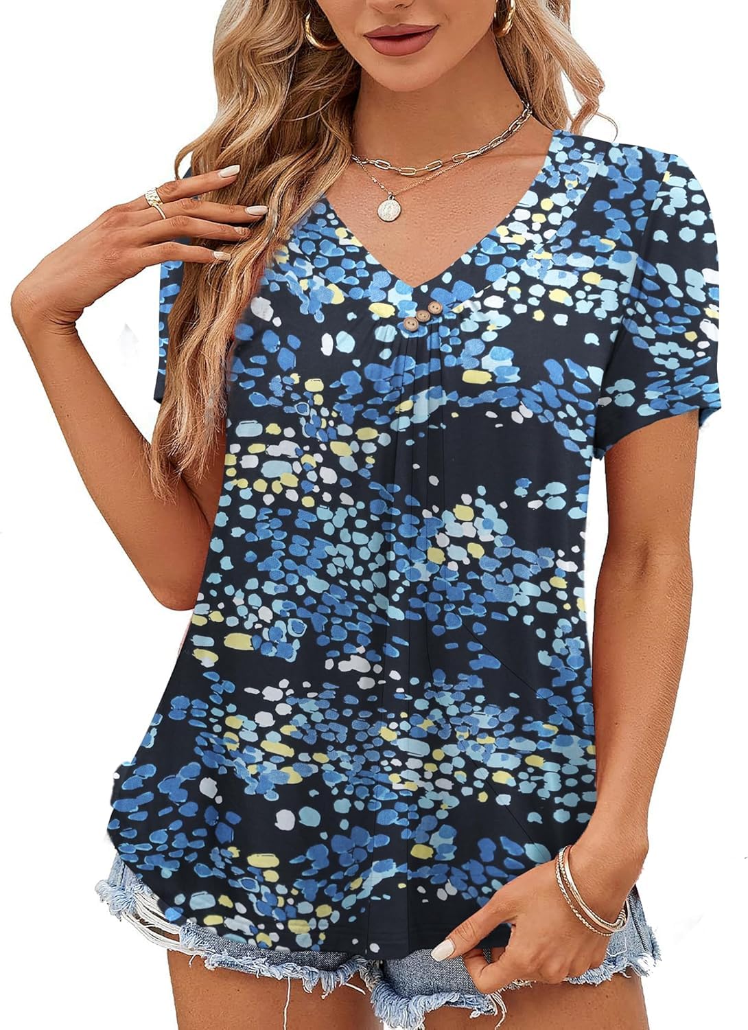 Top Tunica Taglie Forti per Donna, vestibilità Ampia, Plissettati sul Davanti, Camicette Fluide, Color 318, L Plus