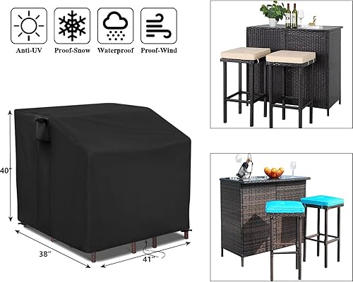 Miniatura 2 de Hengme Juego de funda para bar de patio, cubierta de mimbre resistente al agua de 41 pulgadas, para mesa de bar al aire libre, juego de muebles de