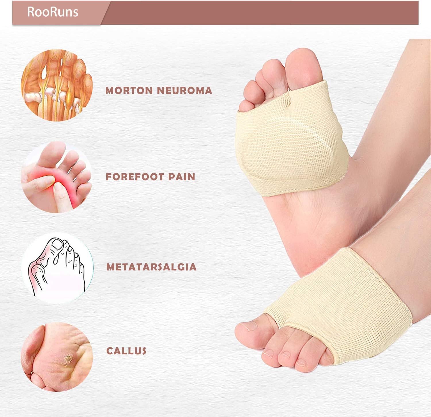 RooRuns Metatarsal Pads Ball of Foot Cushions Metatarsal Foot Pads for Pain Relief,Gel Pads Cushion for Metatarsalgia Mortons Neuroma Fabric Metatarsal Sleeve Pads for Women/Men,Beige(1 Pair) : Health & Household