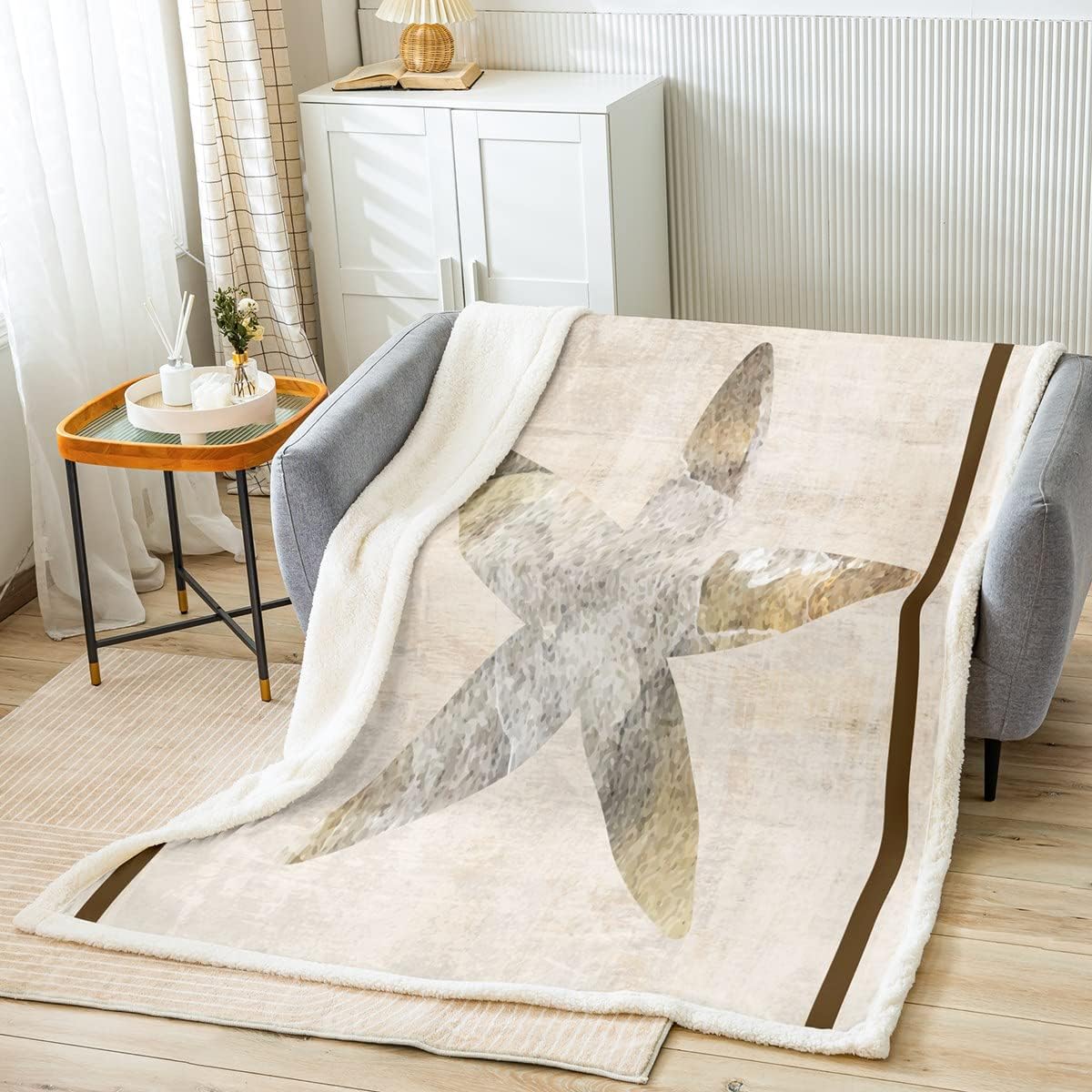 jejeloiu Starfish Beach Sherpa Blanket Vintage Nautical Sea