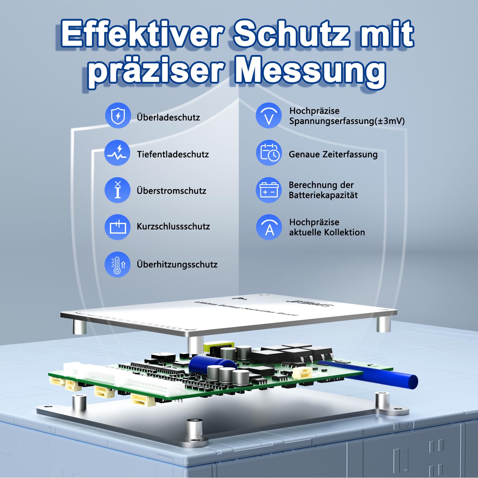 JKBMS Smart BMS 8S-17S 24V-60V 40A 0.4A Aktives Balance-BMS mit eingebautem Bluetooth und RS485 Batterieschutzplatine für Li-Ion,LiFePO4 und LTO Lithium-Akkupacks (JK-BD4A17S4P)