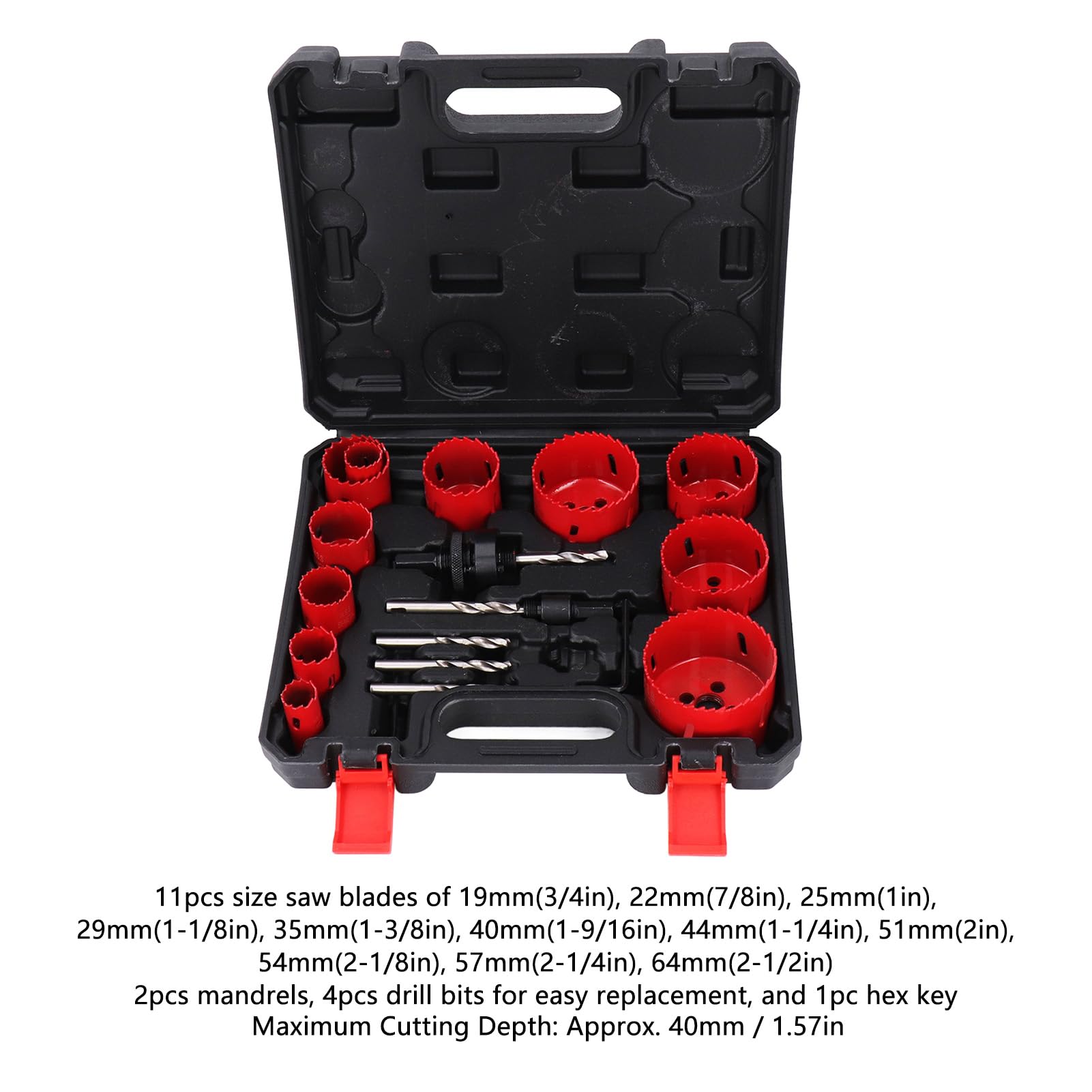 Wakects Zestaw Otwornic Bi Metal Zestaw Bitów do Otwornic HSS 18 szt. 3 4 do 2 11 16 Cali 40 Mm Głębokość Cięcia w 11 Rozmiarach dla Użytkowników z Cienkiego Metalu, Drewna, Tworzyw Sztucznych, PCV