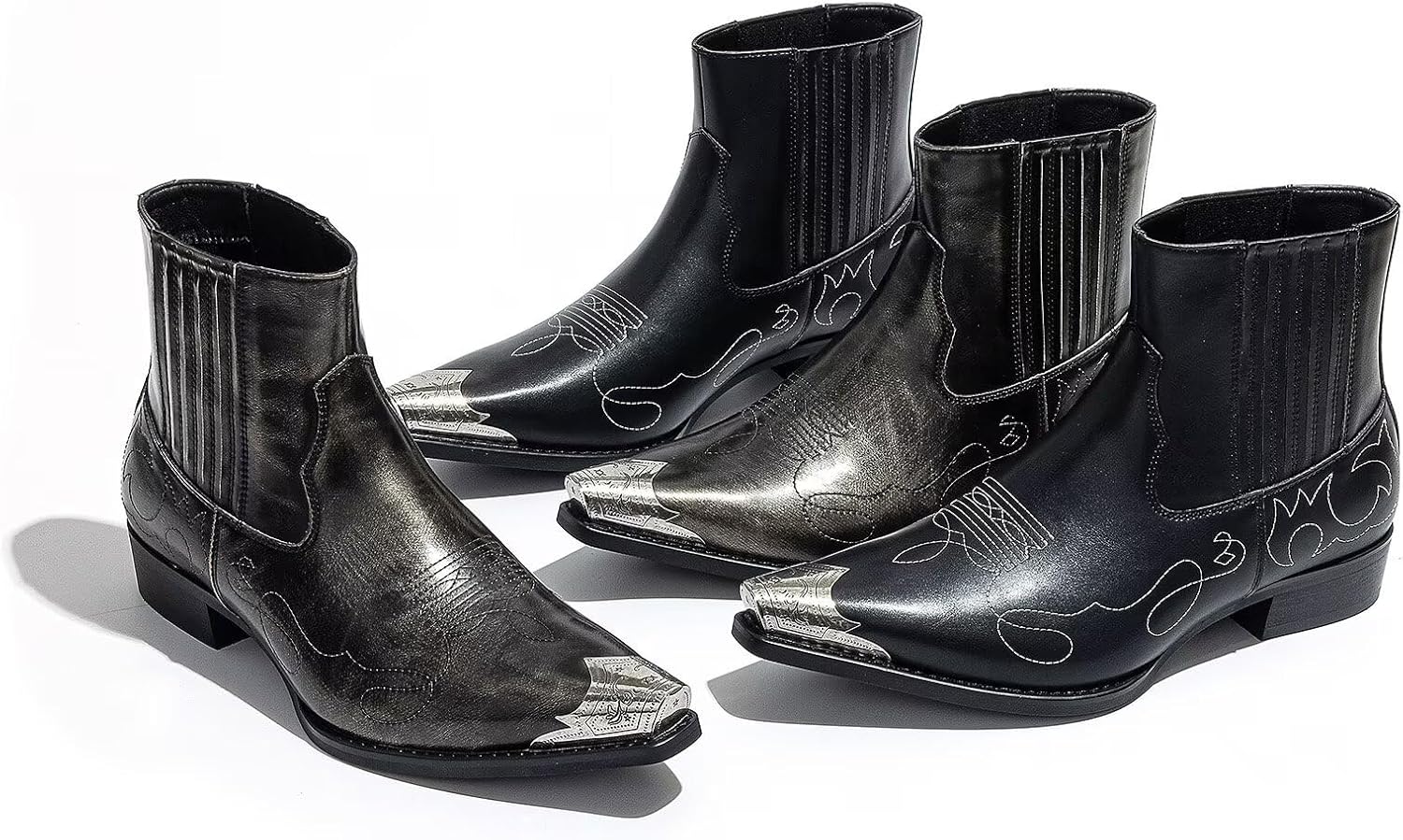 Men's Chelsea Boots with Floral Jacquard Fabric and Silver Toe Cap Slip On Dress Boots for Stage, Party, Fashion, Casual, Stylish Shoes - Image 9