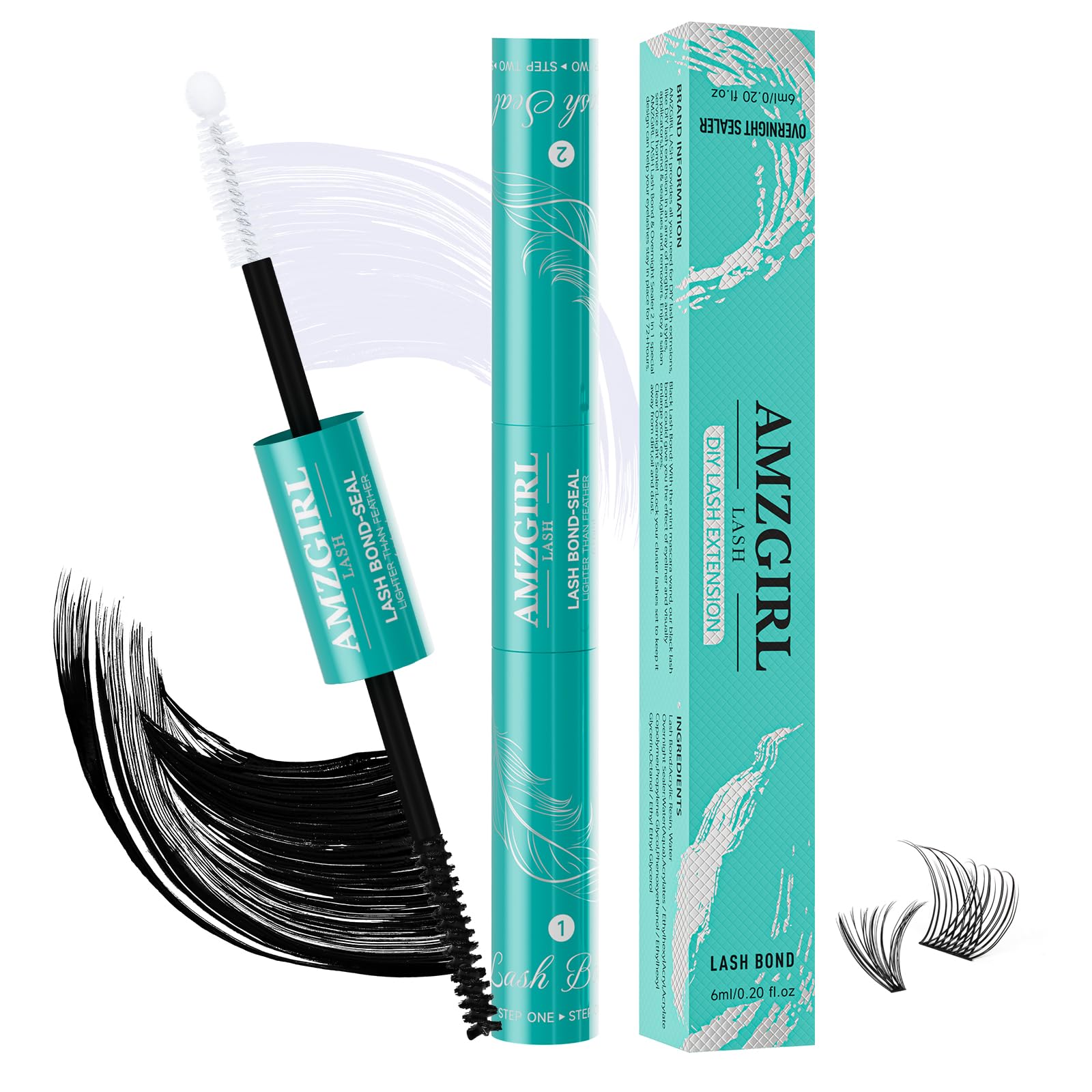 Colle pour grappes de cils Lash Bond et Seal Maison des grappes de cils Bâton de mascara Colle 12ml Longue durée 72 heures Colle noire pour grappes de cils + Scellant pour cils 2 en 1 AMZGlRL (12ml)