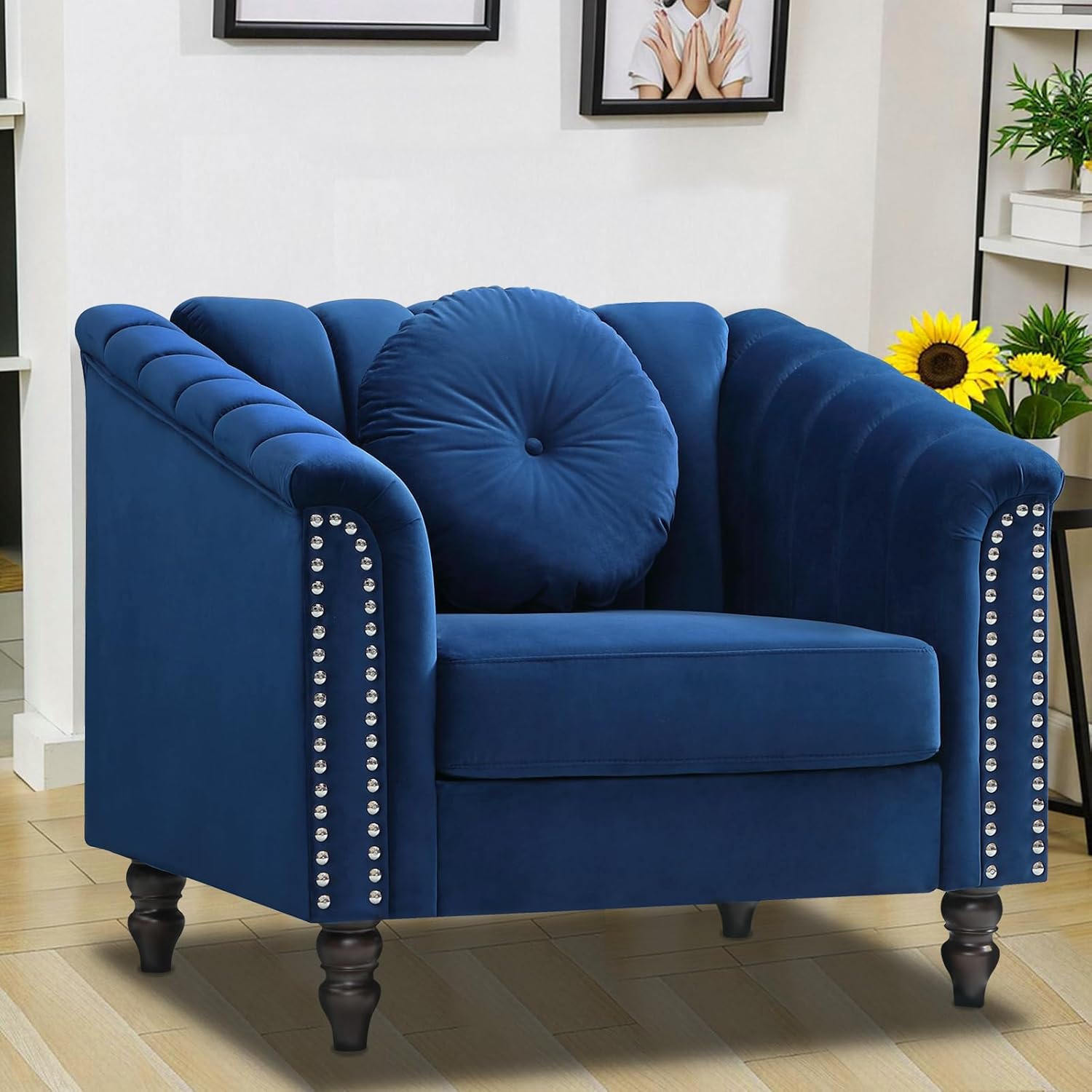 Chesterfield Sofa Sets for Living Room, Microfiber Sofa and Loveseat with Chair with 5 Pillows, Chenille Sofa Sets for Small Spaces Apaetment(Loveseat,Grey)