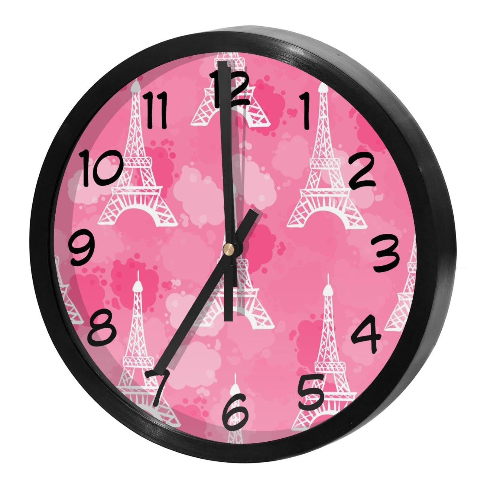 Horloge murale ronde sans tic-tac aquarelle rose idéale pour le bureau et la cuisine