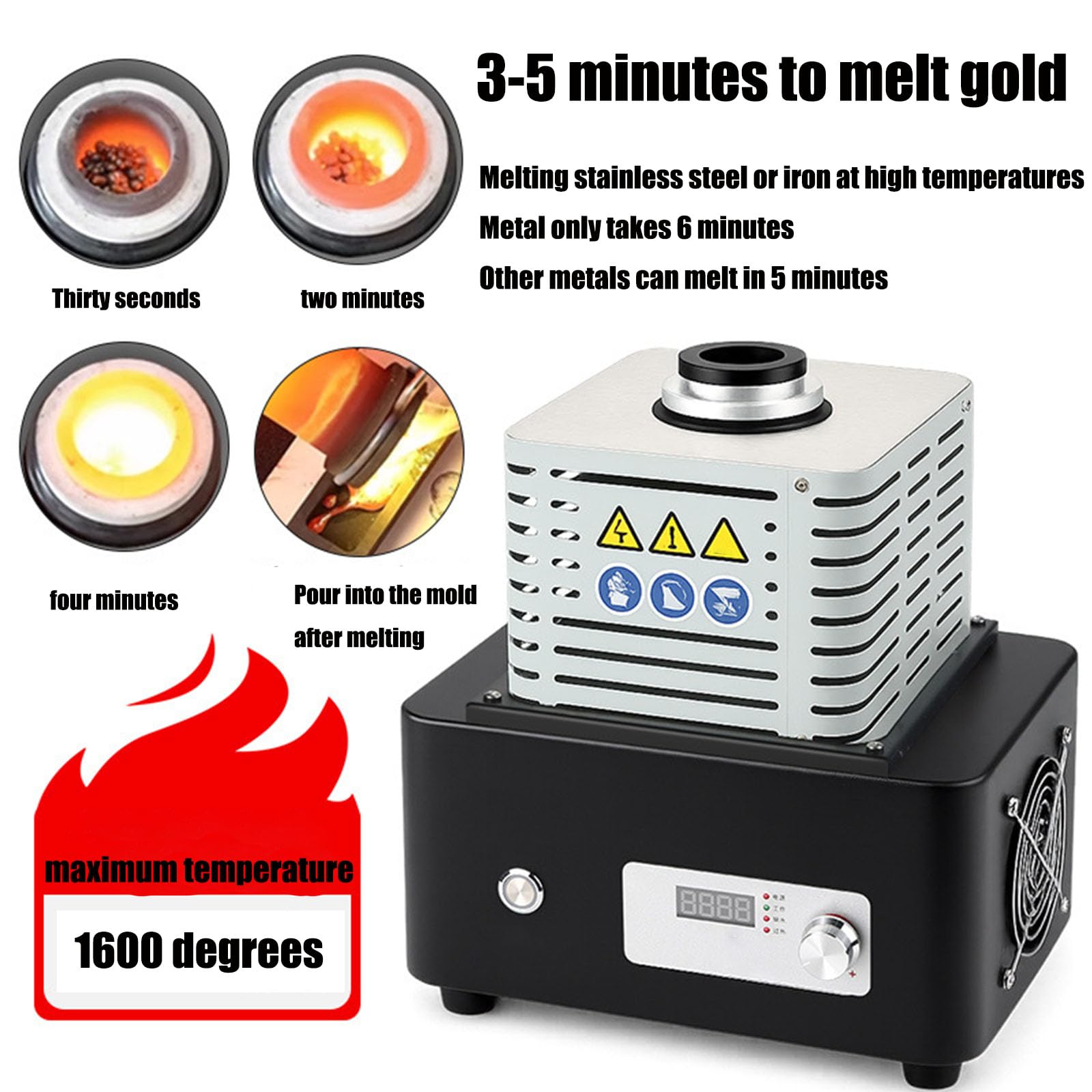 2KG, Horno de Resistencia de 6000 W con Pinzas para crisol Horno Digital Industrial para fundir Oro. Kit de Horno de fundición de Alta Temperatura para el Reciclaje de Cobre