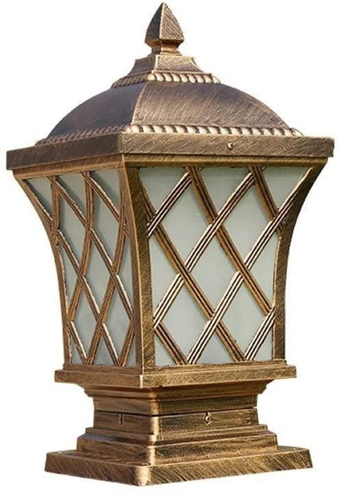Street Lights Garden Post Light Watertight Vintage Landscape Column Lamp Glass Lantern Rustproof Aluminum Outdoor Pillar Patio Courtyard Fence Lighting (Bronze H 44CM)