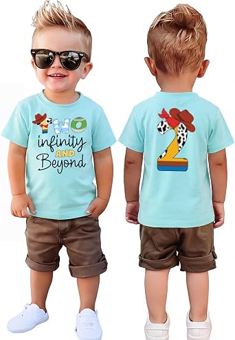 GLIGLITTR 2nd Birthday Shirt Boy Two Infinity Tshirt 2 Year Old Toddler Boy Second Bday Party Outfit Cartoon Short Sleeve Top