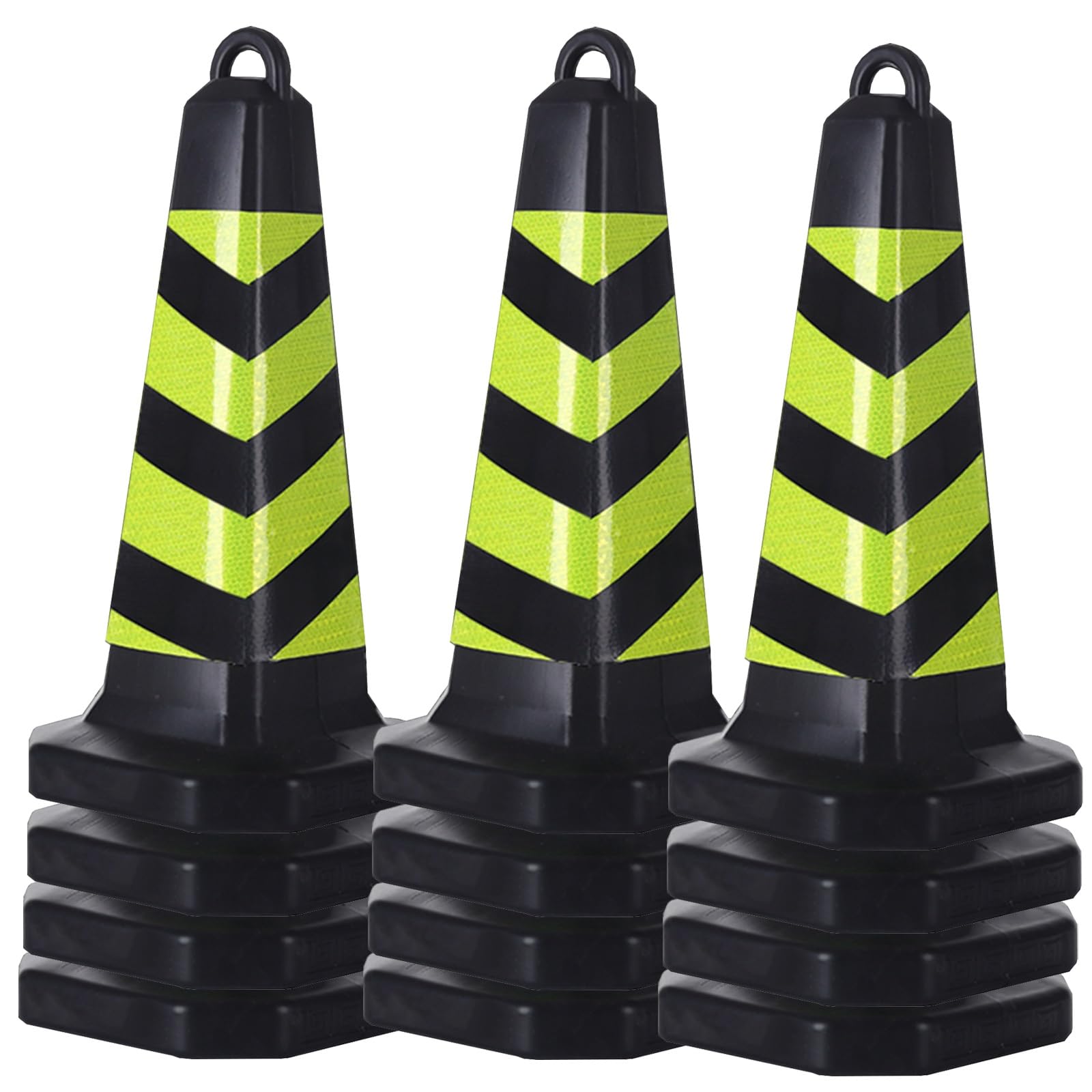 Poteaux de stationnement, Lot de 12 cônes de signalisation légers de 63 cm (24,8 po) - Cônes de sécurité Portables en ABS avec poignée et 2 Tubes de Sable, Film réfléchissant pour Une meille