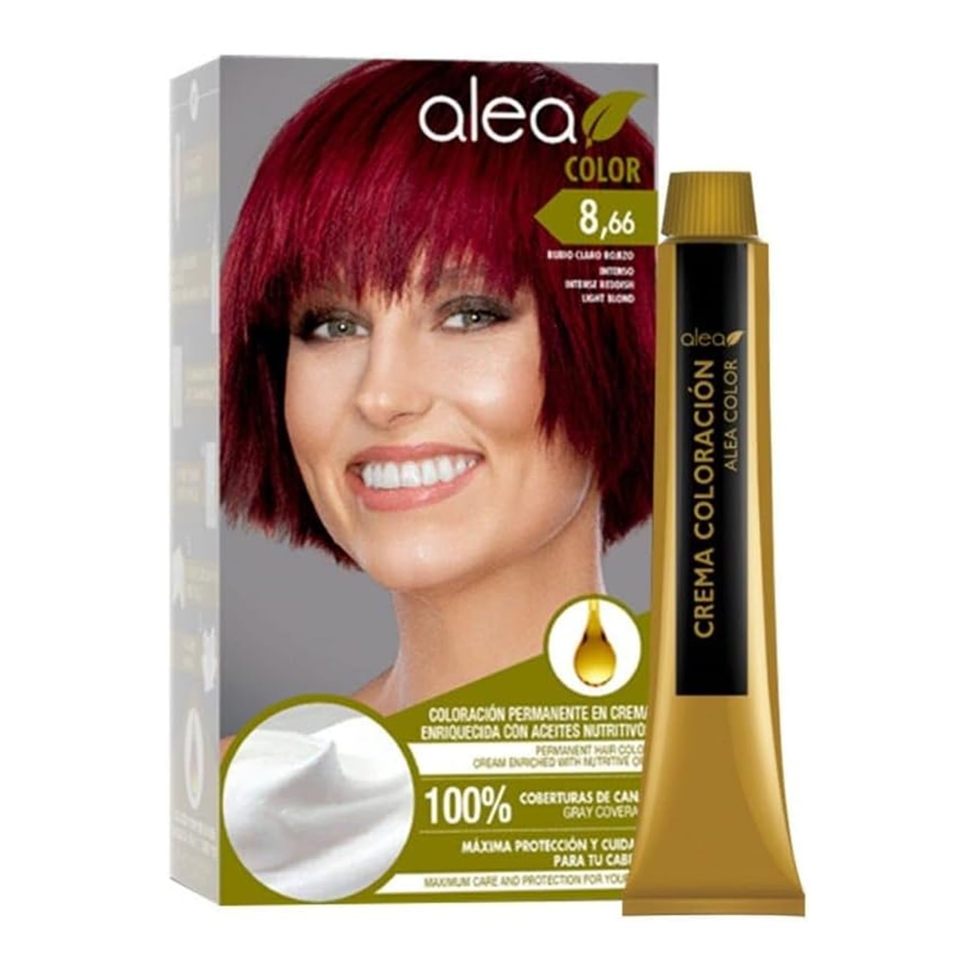 ALEA - Tinte Pelo Mujer - Número 8.66 K - Color Rubio Claro Rojizo Intenso - Coloración Permanente en Crema - con Aceite de Argán y Macadamia - Cobertura de Canas - Máxima Protección y Cuidado