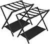Hzuaneri Luggage Rack, Folding Suitcase Stand for Guest, Foldable, Luggage Holders with Shelf, Steel Frame with Nylon Straps for Bedroom, Hotel, Holds up to 154 lb, Grey,1 Pack LR03899G